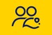 Yellow background with blue icon of 2 people