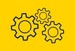 Yellow background with blue icon of cogs working together