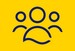 Yellow background with blue icon of three people